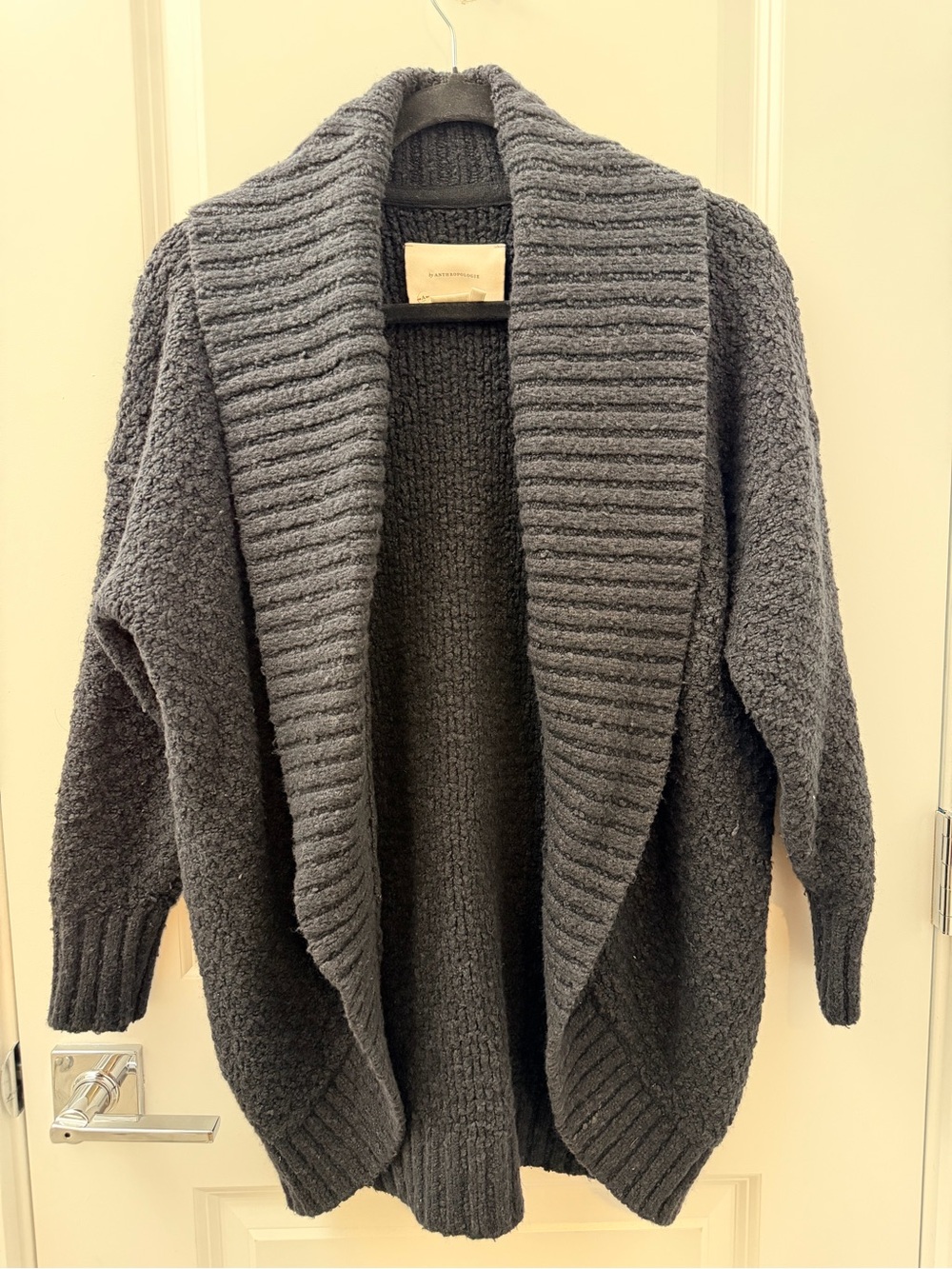 Anthropologie Charcoal Ribbed Shawl-Collar Open Cardigan
